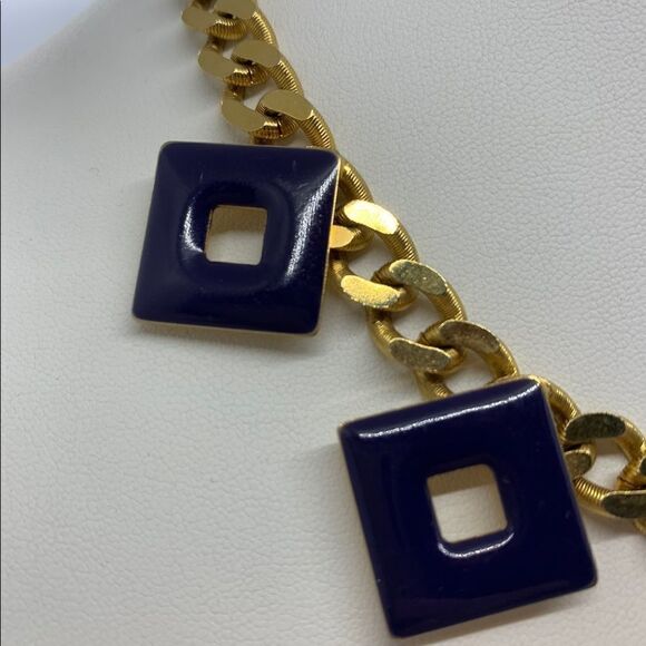 Vintage Art Deco Enamel Geometric Curb Chain Necklace 80s - Picture 10 of 11